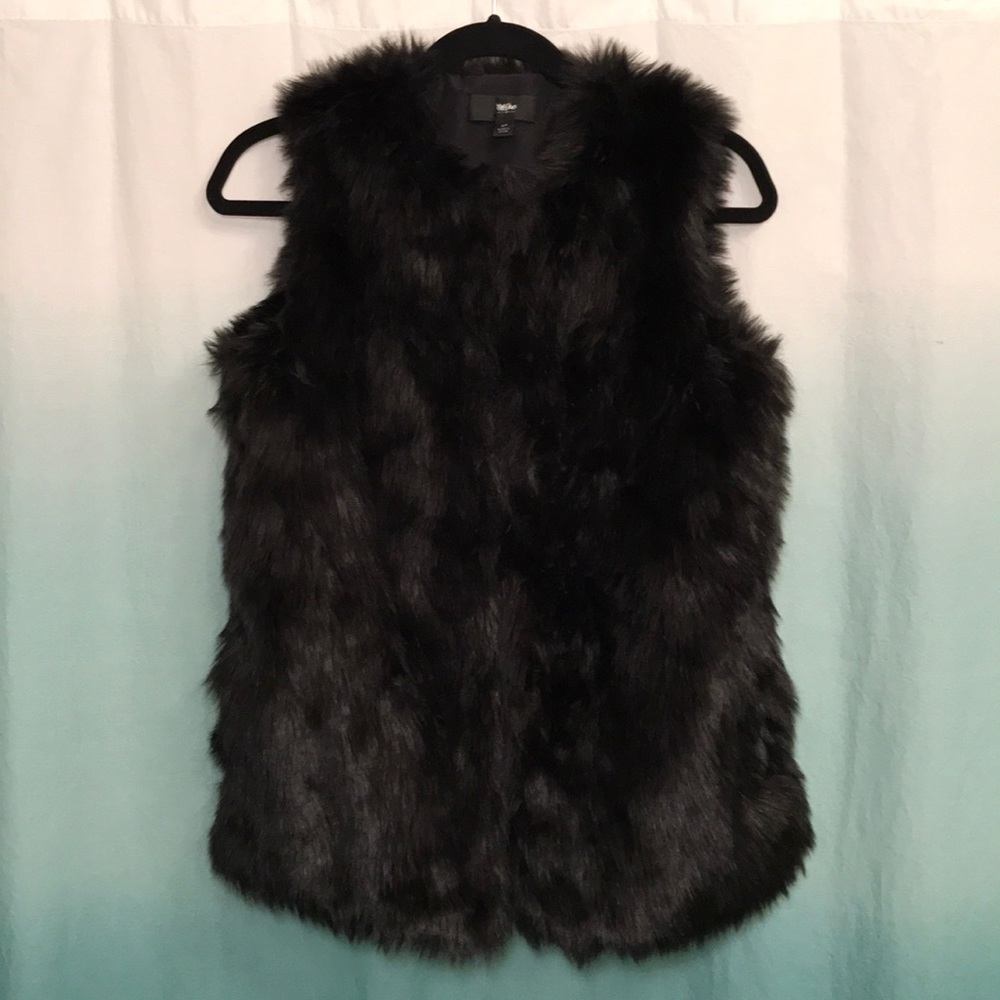 Mossimo-size S, black, long, faux fur vest